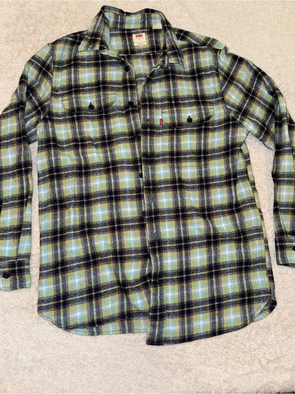 Levi's Men's Black Blue Green Plaid Button-Down Shirt